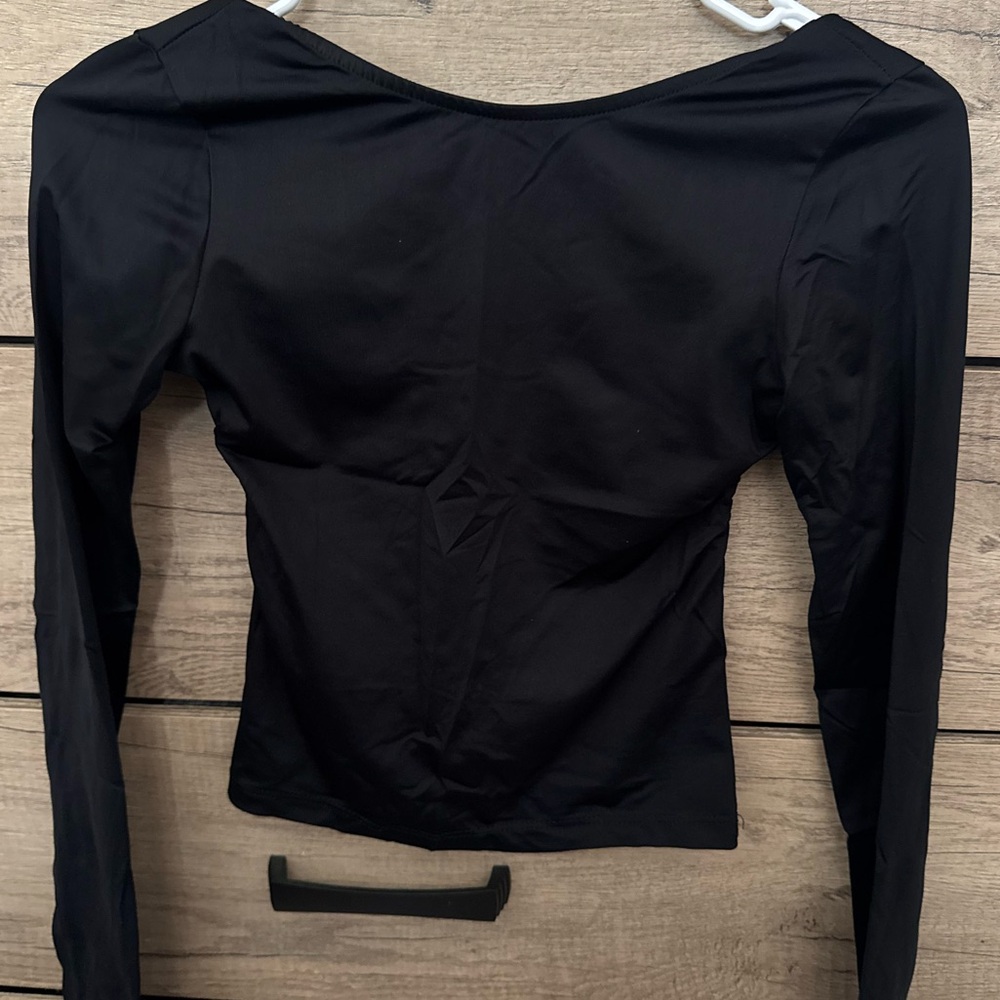 Pull&Bear Open Back Black Long Sleeve Top